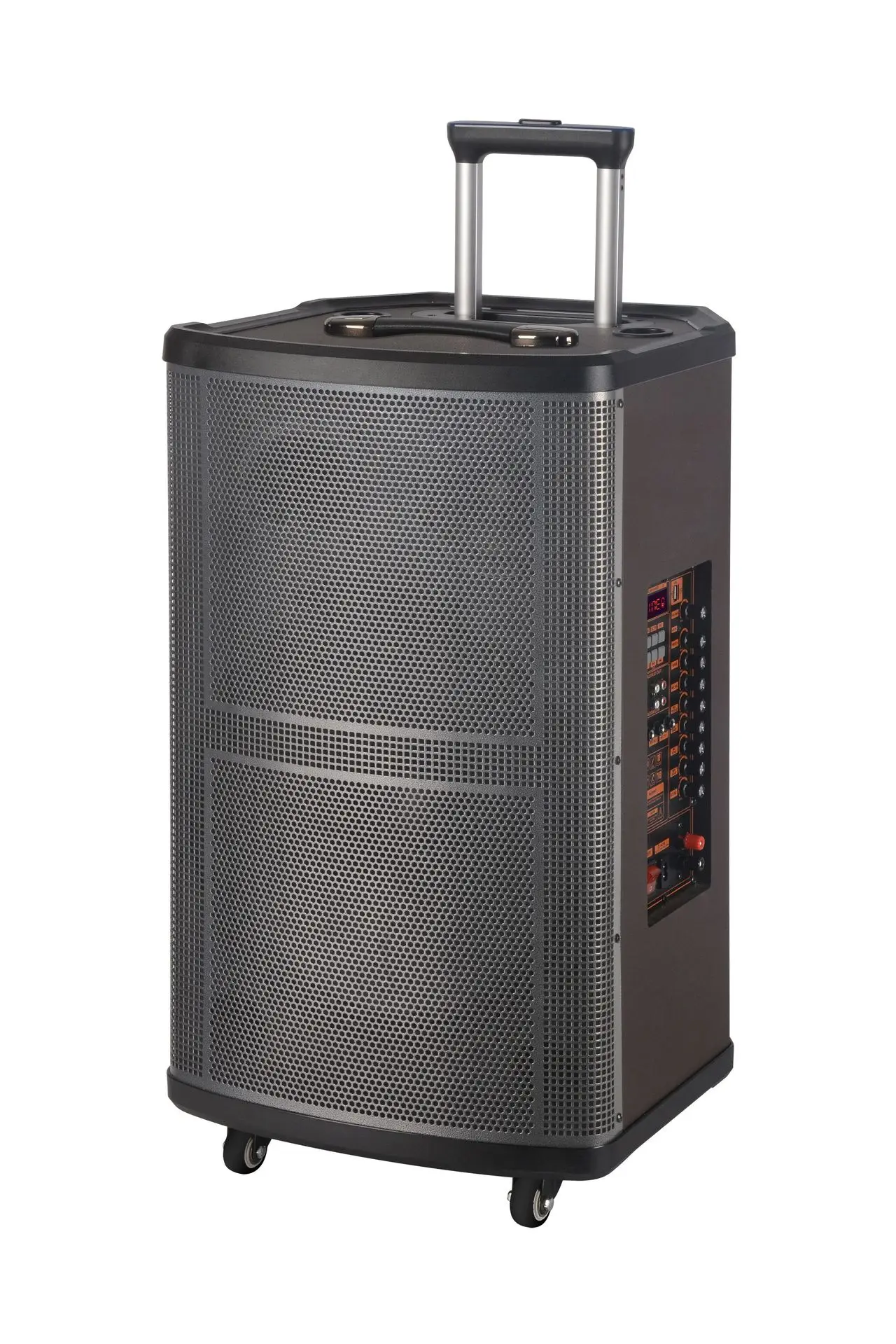 12Inch Big Power Home Theatre Sound System Wireless Speaker Loud Sound Party Stage Trolley Pull Rod Speaker With 2 Wireless Mic