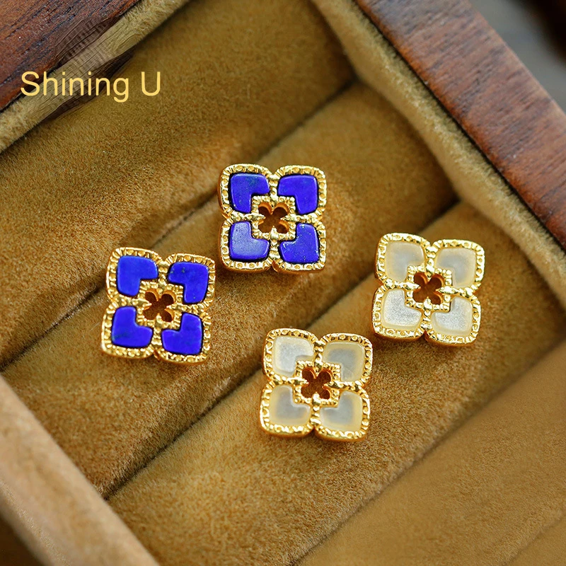 

Shining U S925 Silver Hetian Jade Clover Stud Earrings for Women New Chinese Style Fine Jewelry Gift