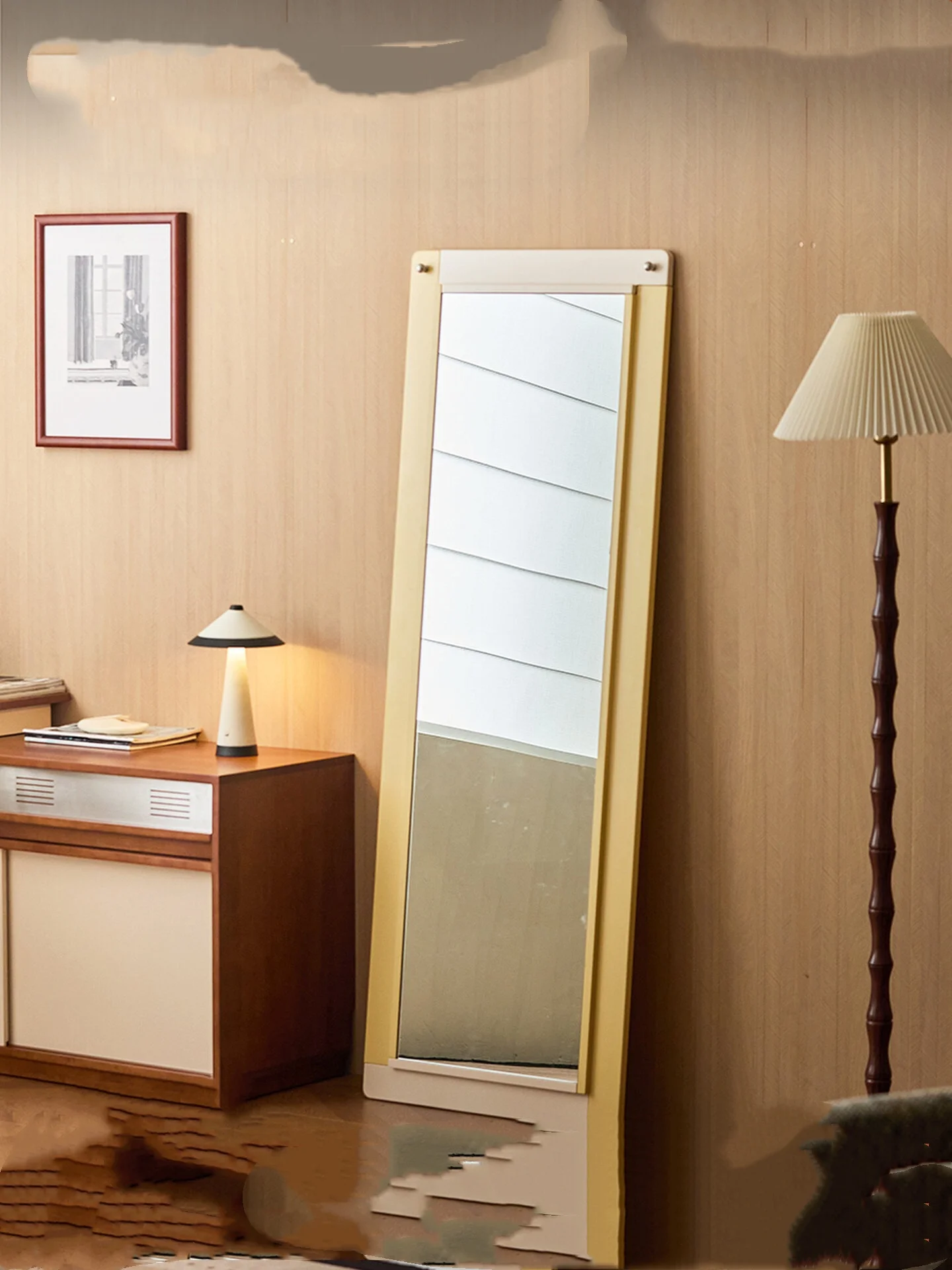 Mid‑Century Solid Wood Full Length Floor Mirror, Freestanding Dressing Mirror Bedroom,Entryway Hallway Women Outfit Checking