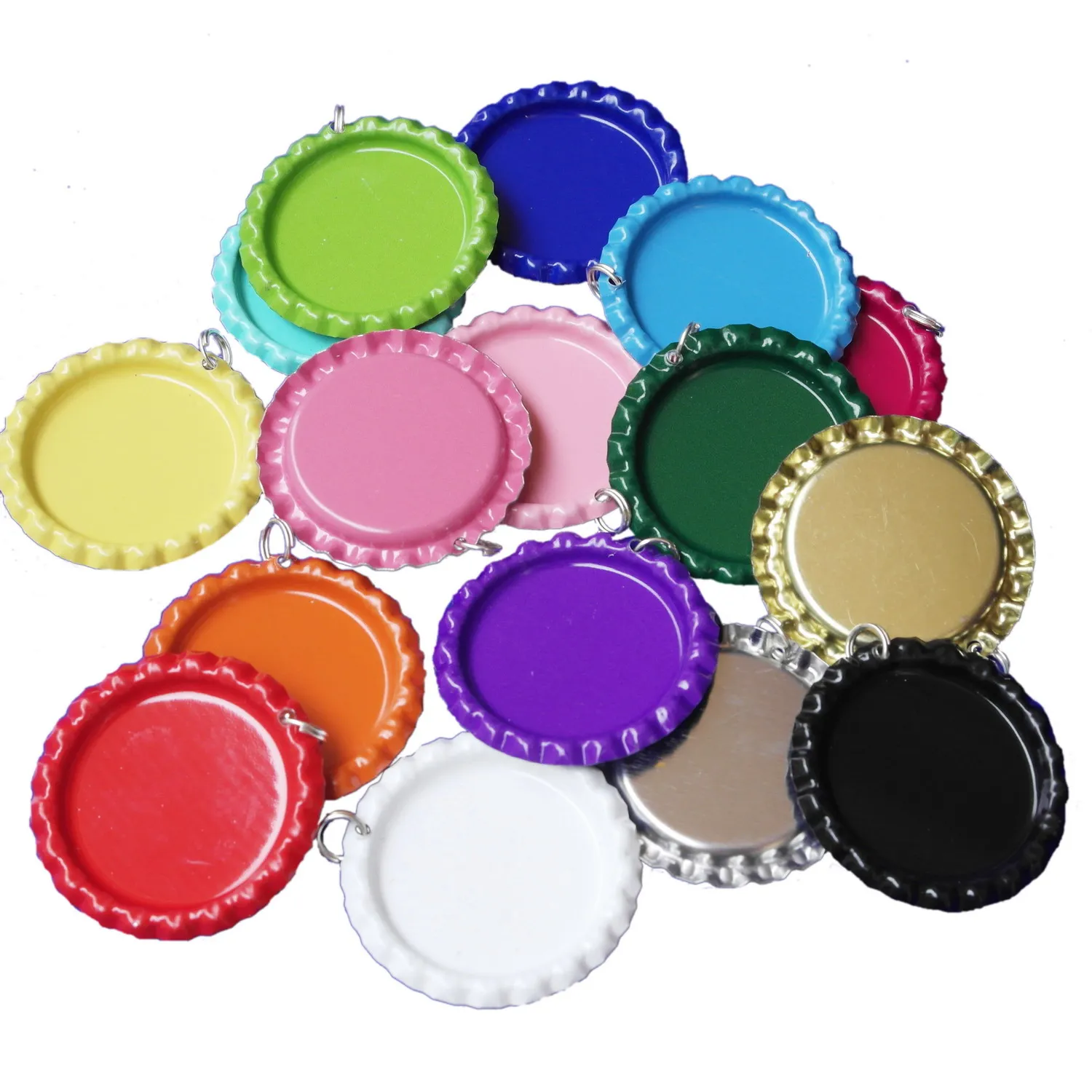 Free Shipping 1000 Pcs Flattened Both Side Colored Bottle Caps For Jewelry Craft Pendants Flat Bottlecaps With Holes And Rings