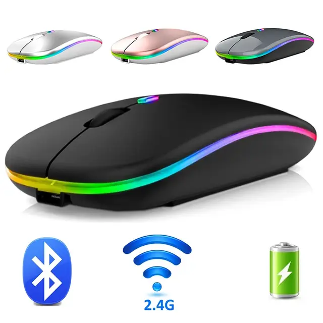 Wireless Bluetooth Mouse 2.4G Dual Modes Rechargeable Mice RGB