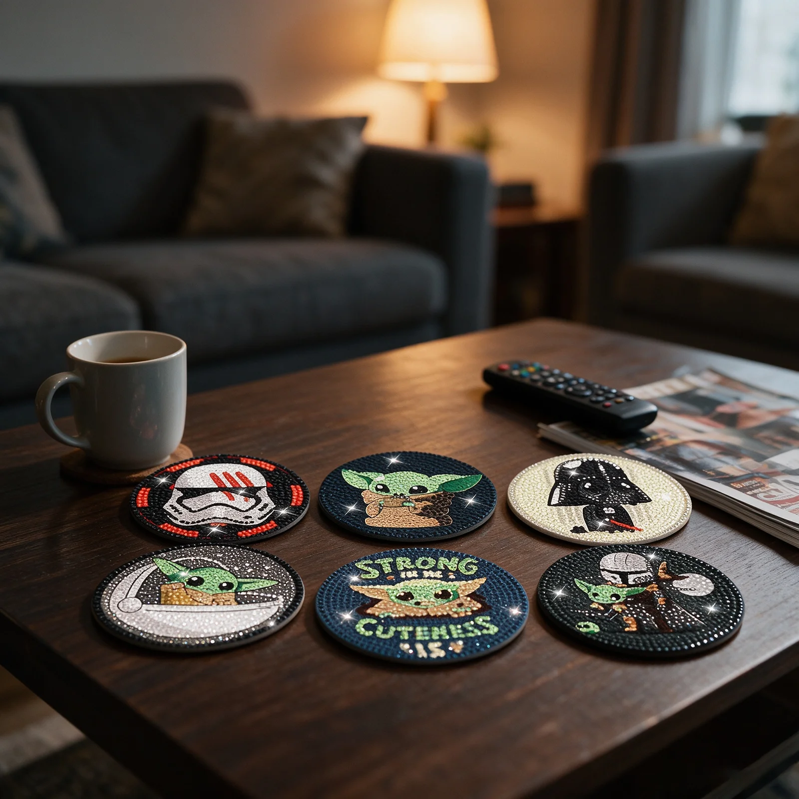 Master Yoda Cartoon DIY Character Diamond Painting Coasters with Holder Cartoon Character Souvenirs New Arrival