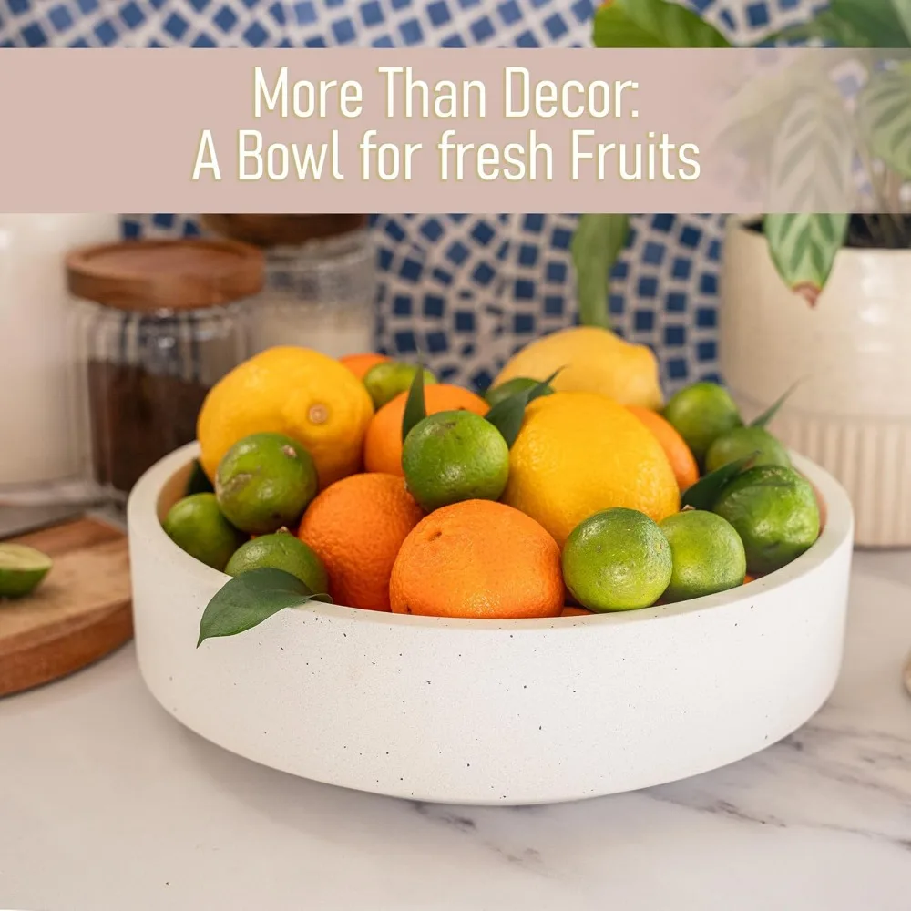 대형 흰색 콘크리트 장식 그릇, 24개의 장식 볼 포함, 과일/열쇠 보관함, 보헤미안 모던 홈데코, 식탁용 장식