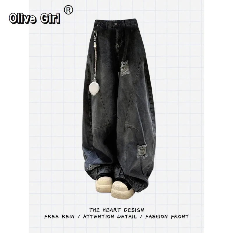 

Women Jeans Japanese Y2K Streetwear Tomboy Ripped Hole Denim Pants 2000s Dark Academia Cyber Punk Grunge Harajuku Baggy Tie Dye