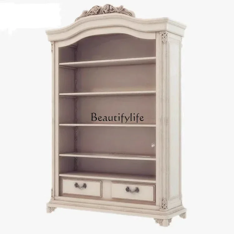 

European Style Solid Wood Carved Bookcase Decoration American Style Doorless Wardrobe Storage Storage Displaylx