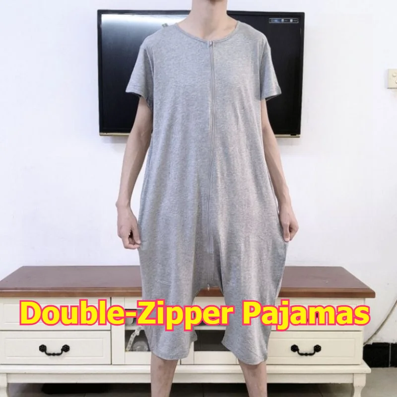 Men Double Zipper Open Design Trainning Sets Summer Breathable One Piece Pajamas Male Loosed Fit Bodysuits Exercise Loungewear