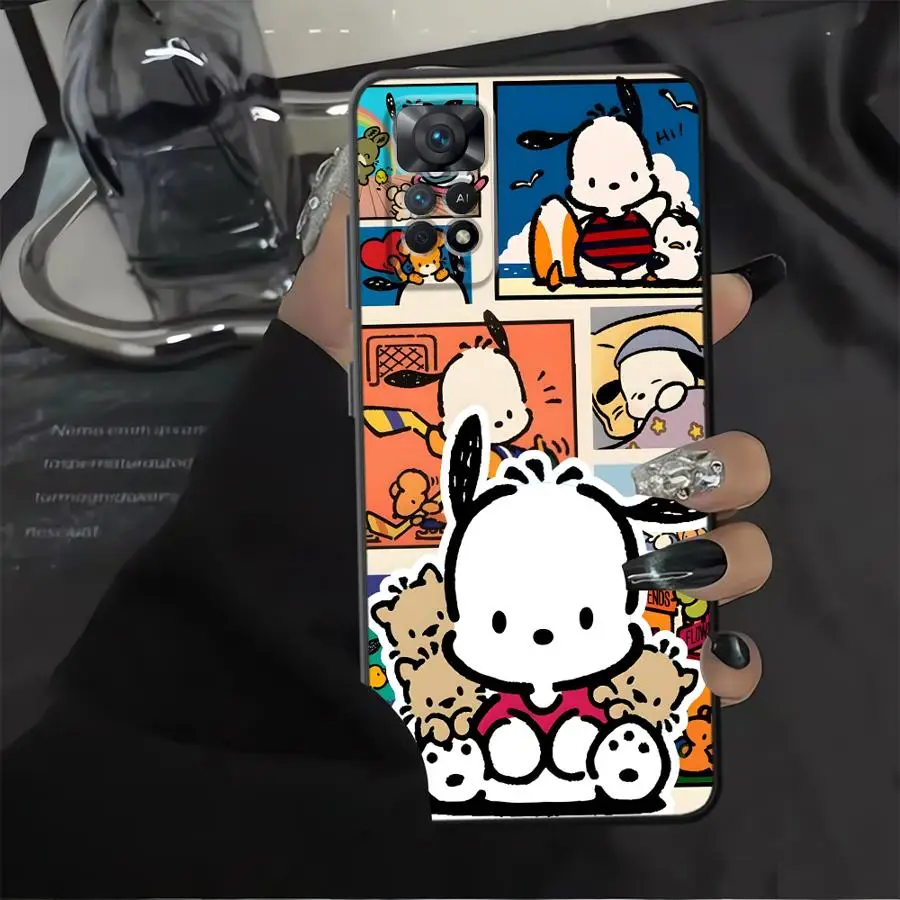 سانريو كارتون Pochacco حافظة لهاتف شاومي ريدمي نوت 9 10 11 12 برو 11s 13 14 Pro Plus 9S 12s 10S 7 8 غطاء هاتف ناعم أسود
