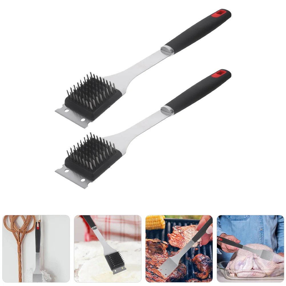 

2 Pcs Grill Barbecue Rack Brush Cleaner Stainless Steel Bbq Cleaning Tool Black Scraper