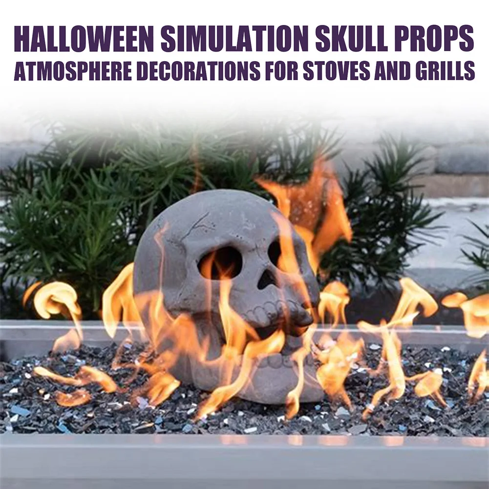 Fire Skull Burning Skeleton Head Halloween Horror Props Ceramic Fireplace Fire Pit Skull Halloween Party Scene Atmosphere Layout