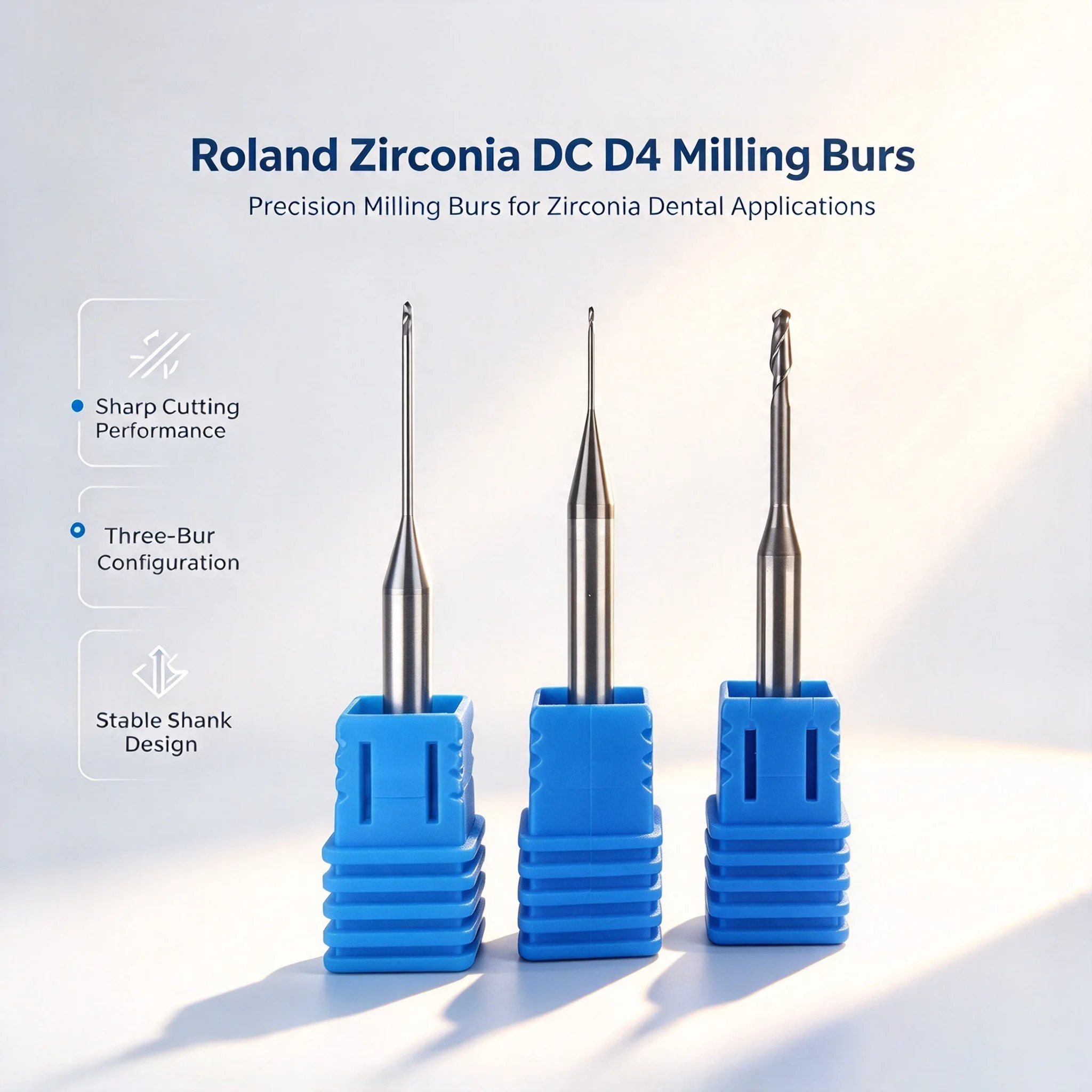 Roland DC Milling Burs Cutters Dental Roland Diamond Coated Zirconia Tools Shank Diameter 0.3/0.6/1.0/1.5/2.0 D4 Total 50mm