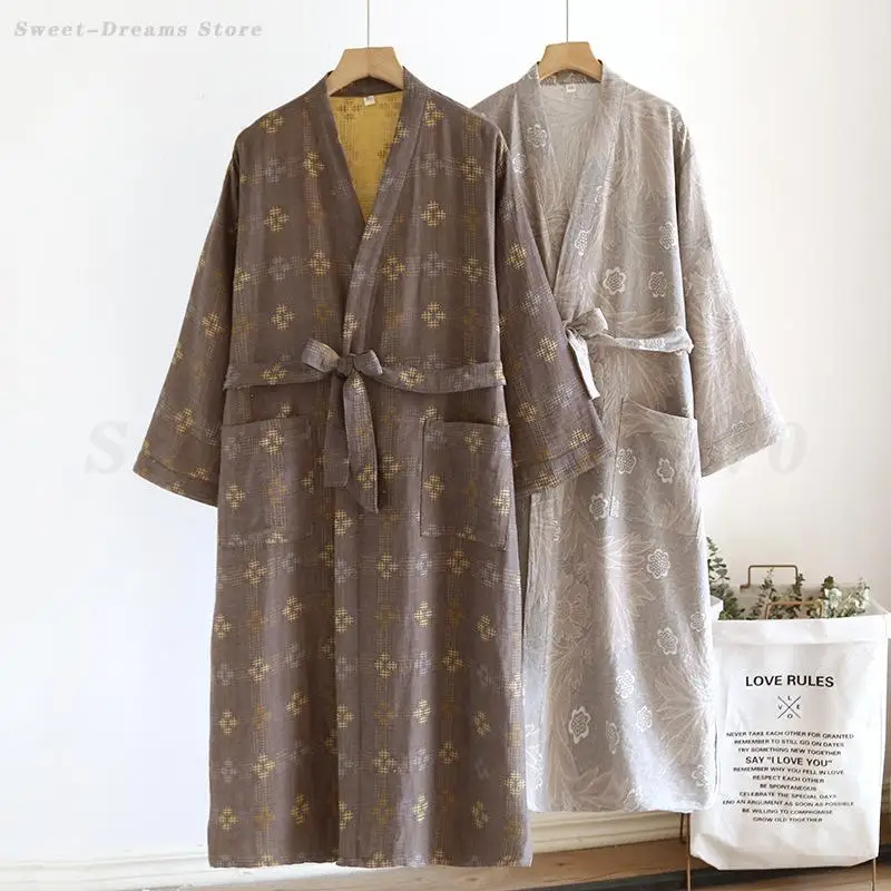 

Couple Sleepwear Robe Spring Autumn Cotton Home Dress Breathable Comfortable Kimono Bathrobe Gown Print Flower Yukata Nightgown