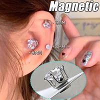 New No-Piercing Stud Earrings For Women Men Stainless Steel Shiny Crystal Earrings Magnetic Fake Ear Jewelry Accessories Gifts