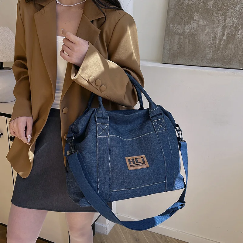 

Women's Street-Style Denim Tote Bag - Trendy for Trips,Casual & Suitable for Shoulder/Crossbody Carry - Ideal for Sports&Fitness