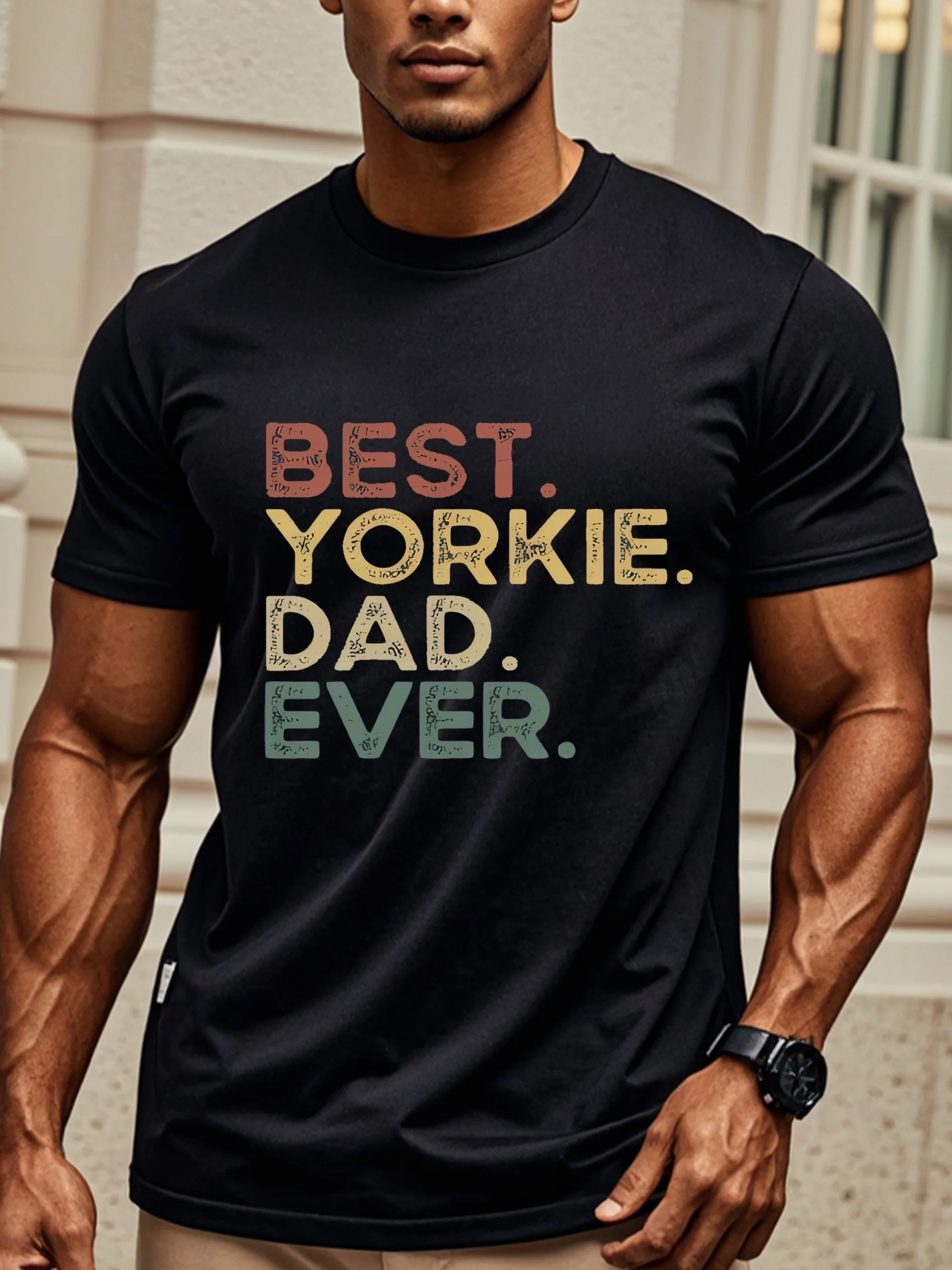 

Черная футболка The Best Yorkshire Terrier Dad, забавная повседневная футболка с круглым вырезом, мягкий и дышащий хлопок, 100% подходит для фитнеса