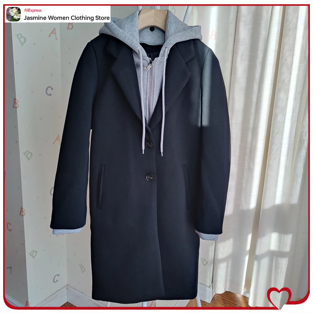 Women's Winter Vintage Long Trench Coats Removable Hood Slouchy Notched Lapel Collar Windbreaker Cardigan Mujer Long Outerwears