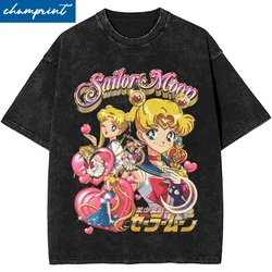 Sailors Moons Vintage Washed T Shirt Men Women 100% Cotton Casual T-Shirt O Neck Anime Tees Short Sleeve Clothes Plus Size