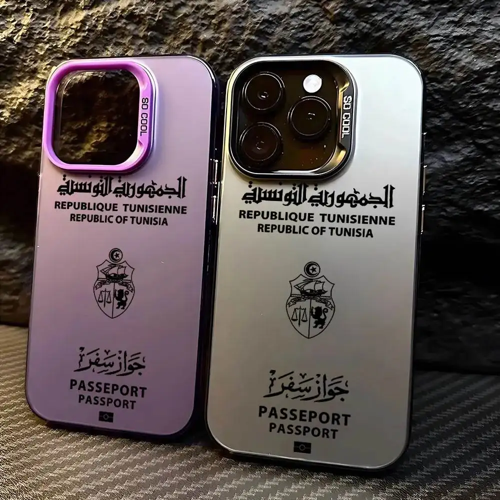 تونس جواز السفر جراب هاتف آيفون 16 15 14 13 12 11 برو ماكس XS X XR 8 7 زائد SE للصدمات تصفيح ماتي غطاء #1