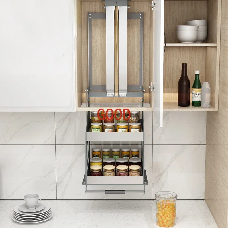 Kitchen Cabinet Pull-down Lift Basket Storage Spice Racks Wall Cabinet Up&Down Vertical Lift Drawer Baskets 30/35/40*28*52/66CM