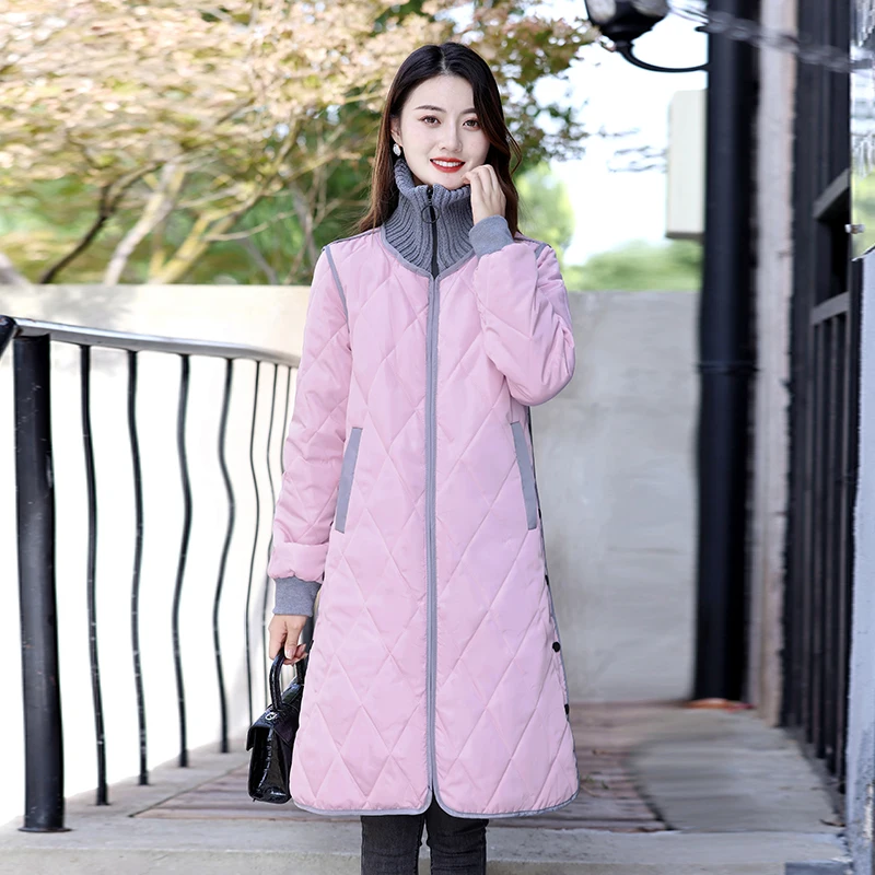 Fashion Women Spring Autumn Long Padded Clothing Female Down Cotton Jacket Slim Parkas Ladies Coats  Coat Mujer