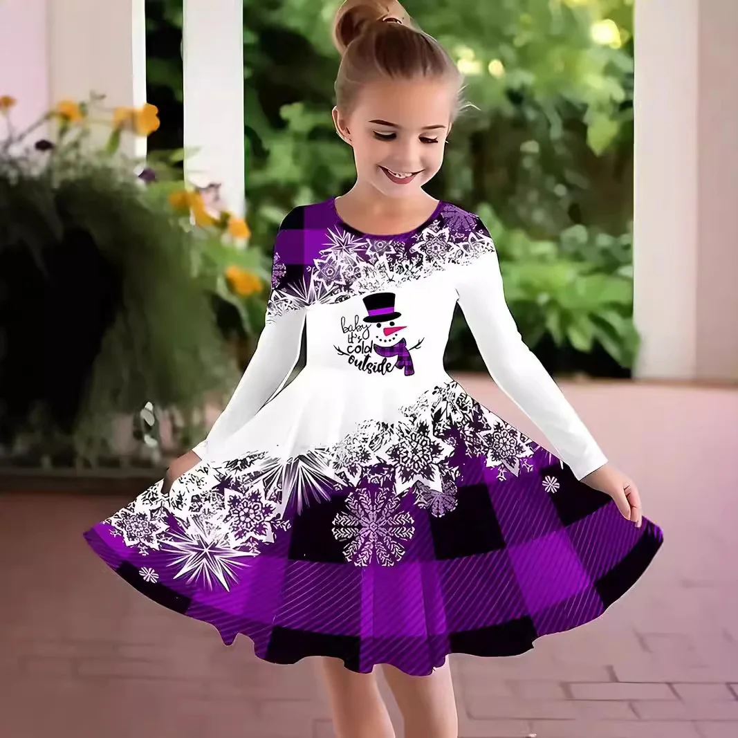 Girls' Christmas Dress Fresh Long Sleeved Dress 24 Autumn Outfit New Christmas Deer Print Fashionable And Cute GE01