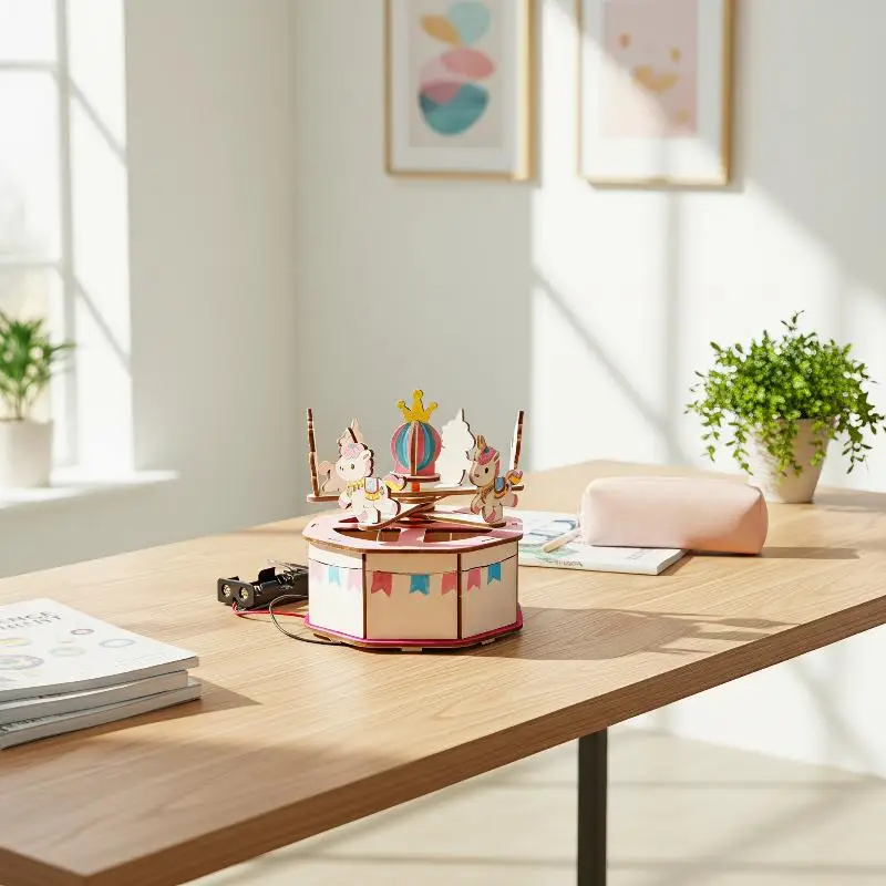 DIY Wooden Carousel STEM Kit BPA Free Safe Material Cute Design Easy Assembly for Kids Kindergarten STEM Class