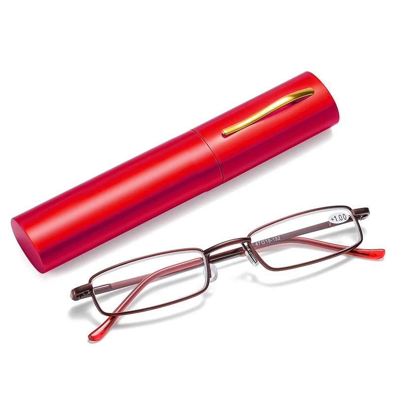 Elegant Portable Mini Reading Glasses Metal Frame Pen Box Ultra-thin Men Women Reading Glasses Presbyopia Eyeglasses With Box