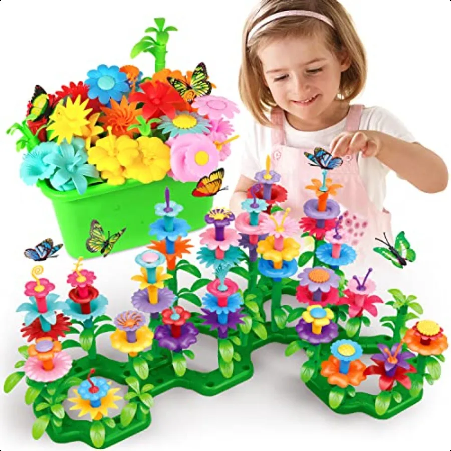 

SpringFlower Toys для девочек 3, 4, 5, 6, 7 лет, набор для сборки цветочного сада с футляром для хранения, обучающая игрушка STEM и дошкольная