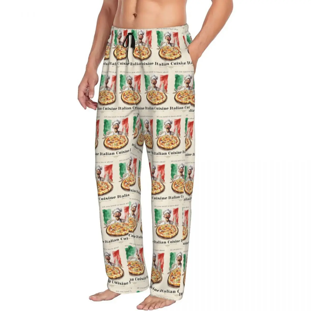 

Custom Italian Flag Pizza Men Pajama Pants Lounge Sleep Sleepwear Bottoms with Pockets
