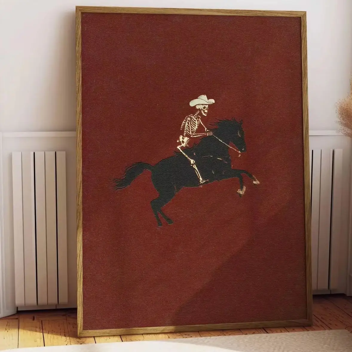 Gothic Skeleton Cowboy Bucking Bronco Print Wall Decor Western Retro Rodeo Art Poster Quirky Horse Artwork for Home Decor