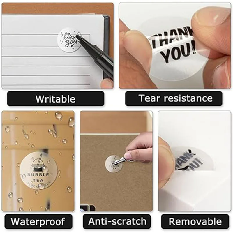 Transparent Round Rectangle Thermal Label Roll Adhesive Sticker Paper Durable Printable Thanks Card Price Barcode Tag  M110 M220