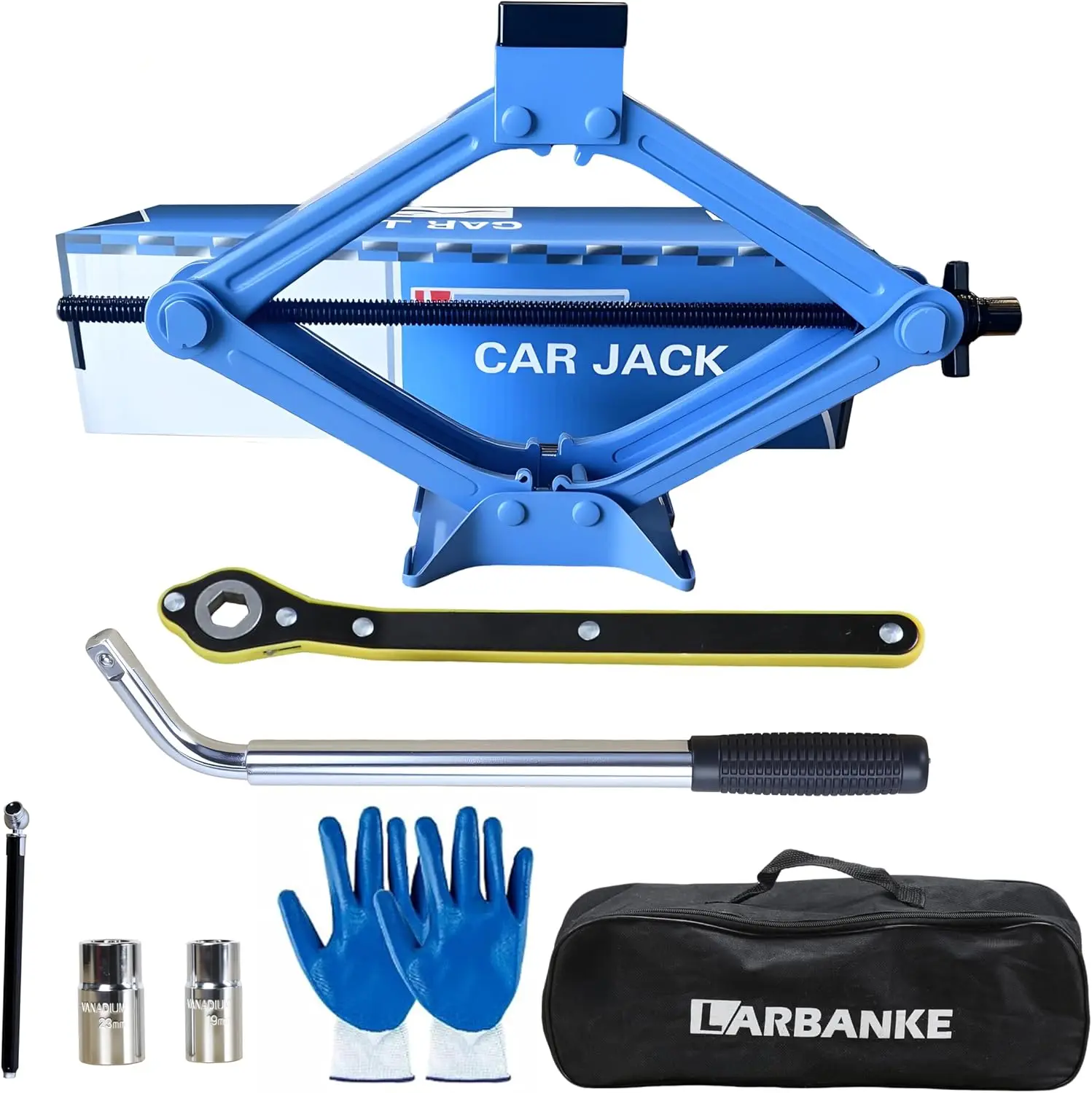 

Портативный ножничный подъемник-домкрат на 2,5 тонны с трещоткой и инструментами для шин для седанов, внедорожников, минивэнов