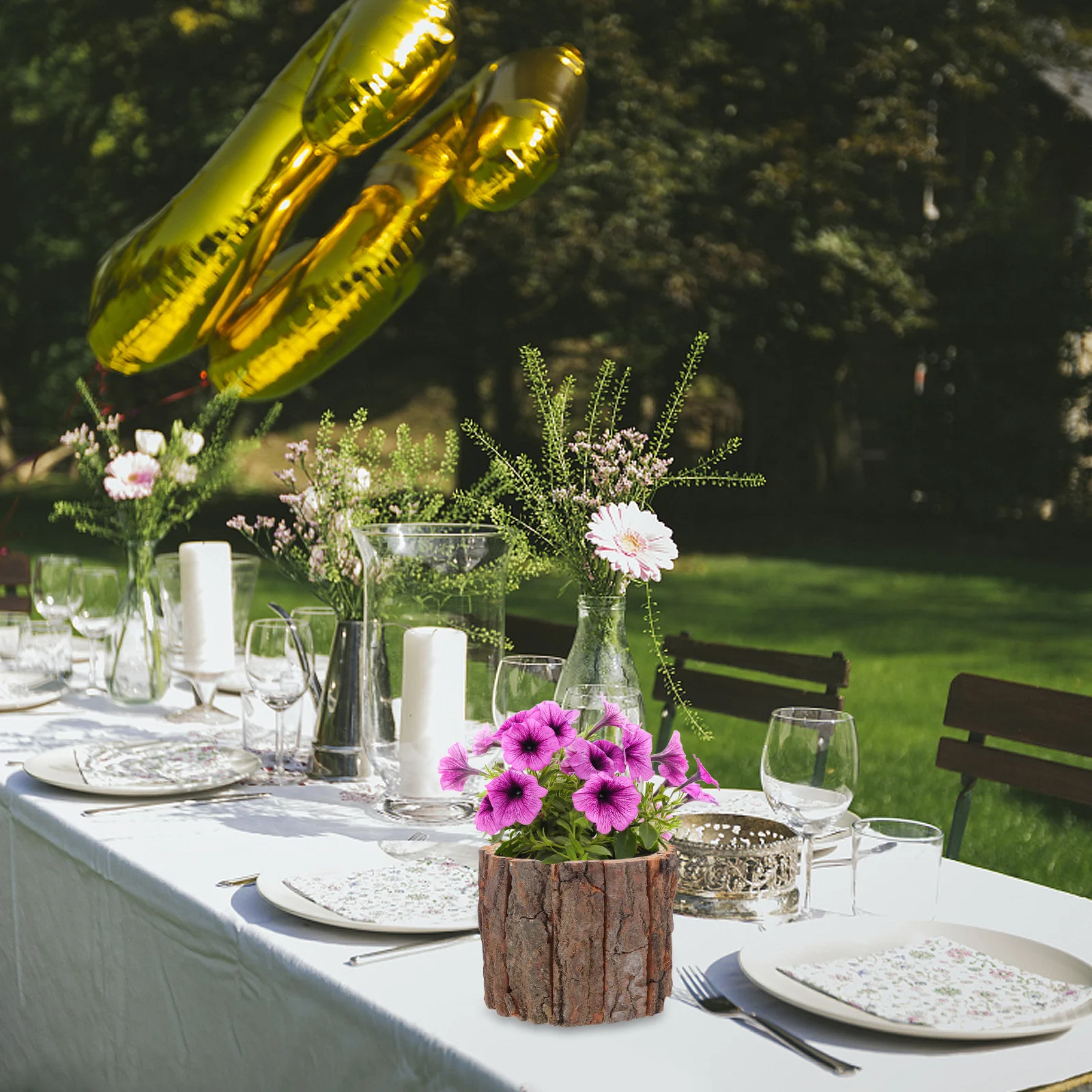 

Rustic Wood Flower Pots Set of 2 Tree Stump Planters Natural Bark Finish for Indoor Outdoor Plants Bonsai Succulent Garden Decor
