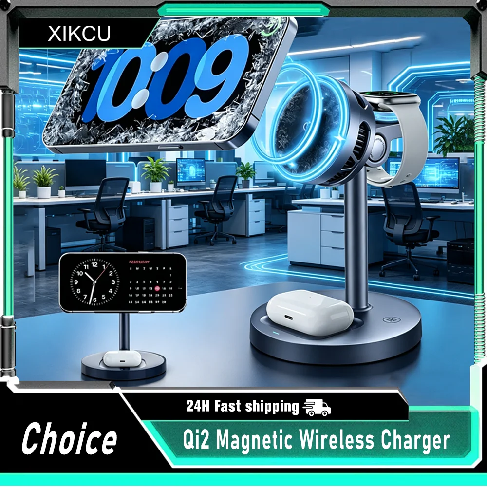 

LED Light & Air Cooling & Qi2 25W Magnetic Wireless Charger For iPhone 17 16 15 14 13 12 Apple Watch Airpods Pro Fast Charging
