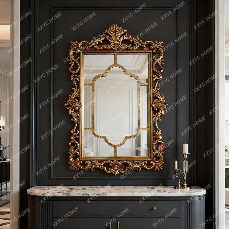 L retro fireplace decoration bedroom carved makeup mirror entrance background wall wall wall hanging square mirror