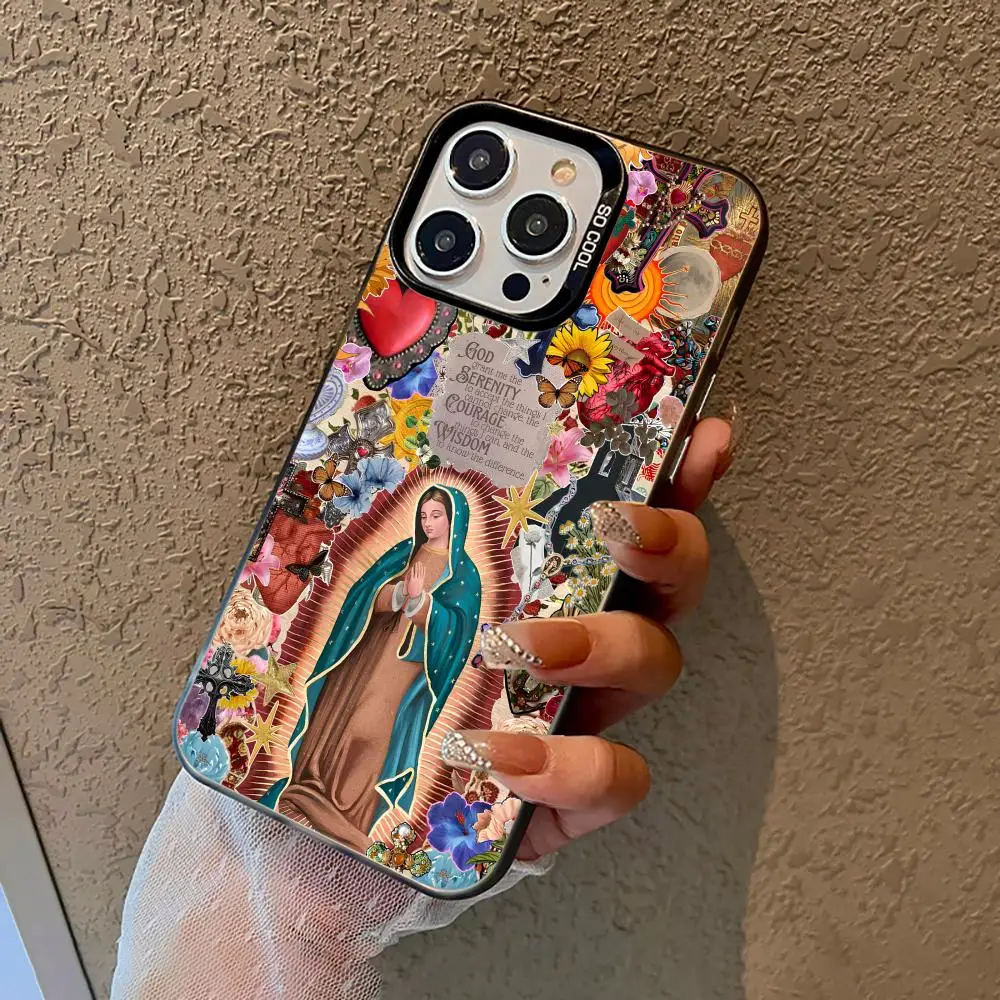 Funda De teléfono Virgen De Guadalupe Virgen María a prueba De golpes y antideslizante esmerilada adecuada para iPhone 16 15 14 13 12 11 Pro Max Plus Mini