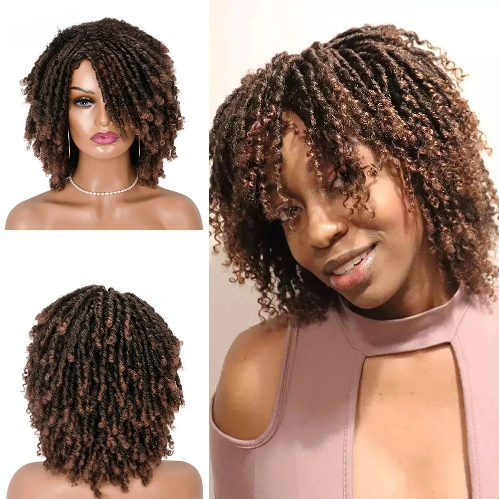 Women\'s 6-inch Curly Twisted Wig Dreamlock Wig Stick Crochet Wig Synthetic African Curly Hair Headband