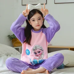 Hot Frozen Elsa New Winter Children's Pajamas Set Plus Velvet Thickened Coral Fleece Boys and Girls Baby Flannel Home Clothes