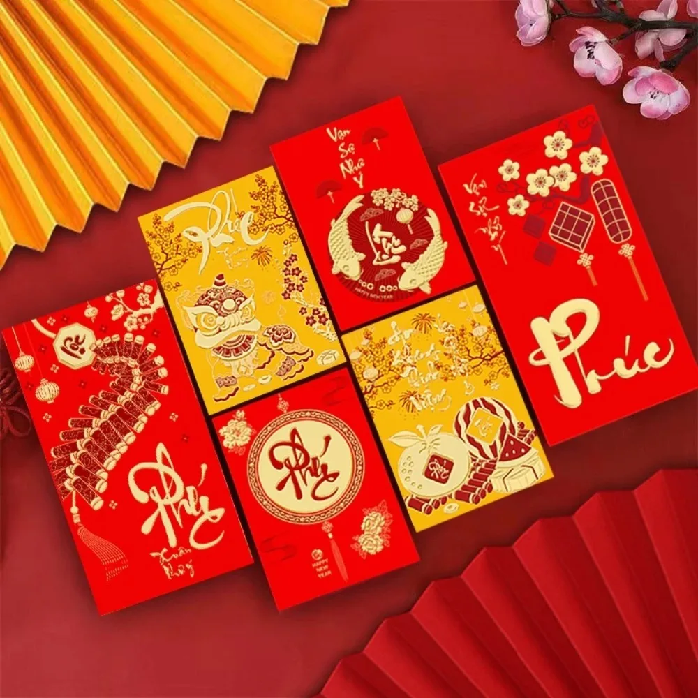 12 pz/set Hongbao busta rossa cinese 2025 Snake borsa per soldi di capodanno Festival di primavera regalo fortunato forniture per feste tascabili