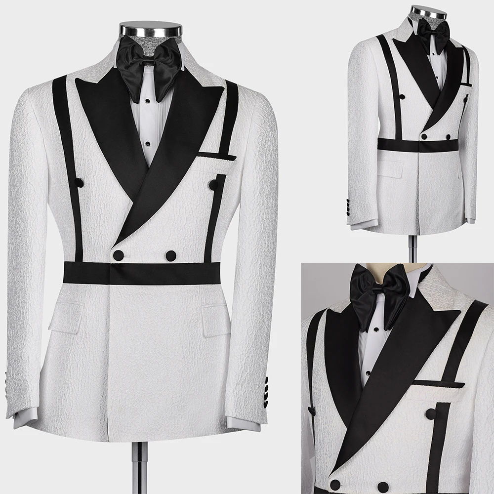

Designer Jacquard Wedding Tuxedos Peaked Lapel 1 Pcs Jacket Men Suit HandsomeDouble Breasted Evening Grooms Suits Customized