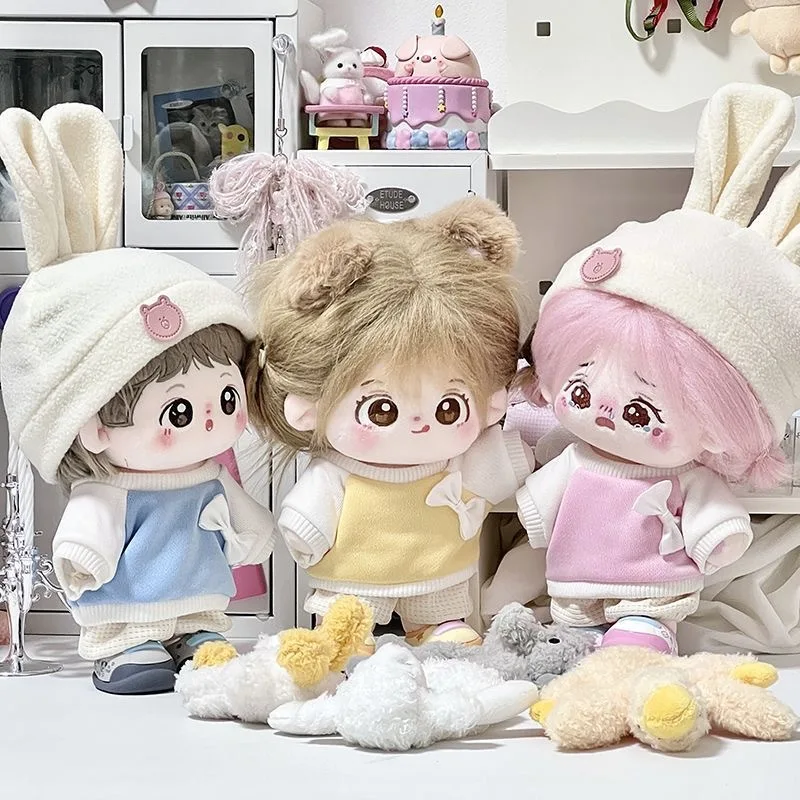 

Комплект одежды LABUBU, милый плюшевый комплект одежды для куклы для LABUBU с вязаным свитером, брюками, шапка с заячьими ушками, модные аксессуары без куклы