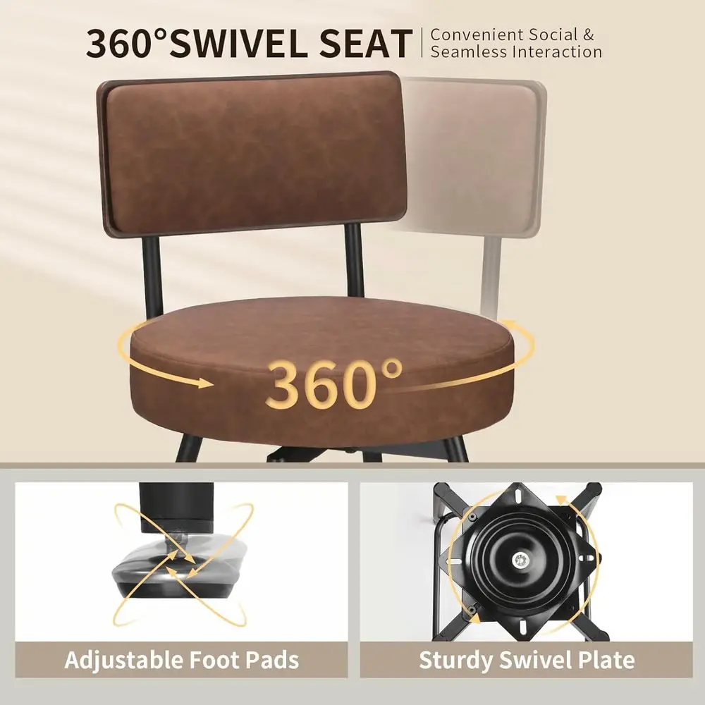 مجموعة من 2 25 مقعدًا دوارًا من الجلد الصناعي مع مسند ظهر، طراز مزرعة ريفية، بني #4