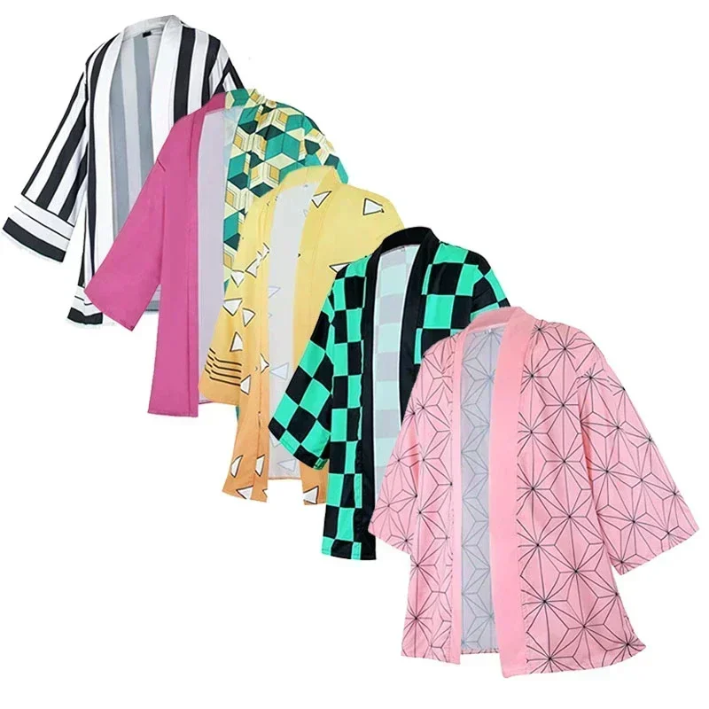 Costume de Cosplay Kamado Nezuko pour Adulte et Enfant, Kimono de Demon Slayer Kimetsu No Yaiba Haori, Manteau d'Halloween, Chemise Anime