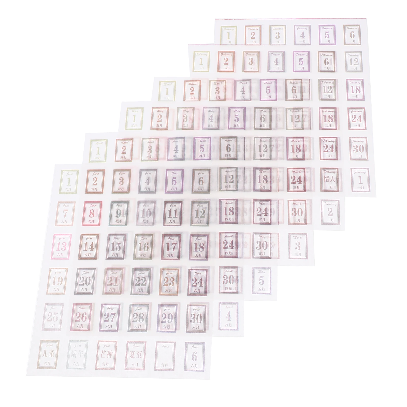 Daily Stickers 12 Sheets Monthly Calendar Number Planner Day Label Mini Paper Note Book Decor Scrapbook Adhesive Stickers