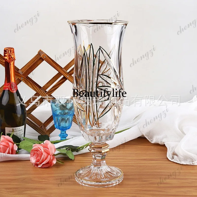 A95 real gold stroked crystal glass vase home living room decoration ornament flower hydroponics