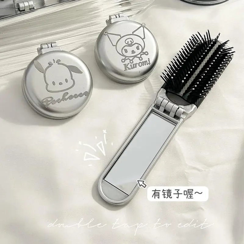 Sanrio Cute Cartoon Creative Hello Kitty Flip Folding Air Bag Comb Mini Portable Mirror Comb Integrated Air Cushion Massage Comb