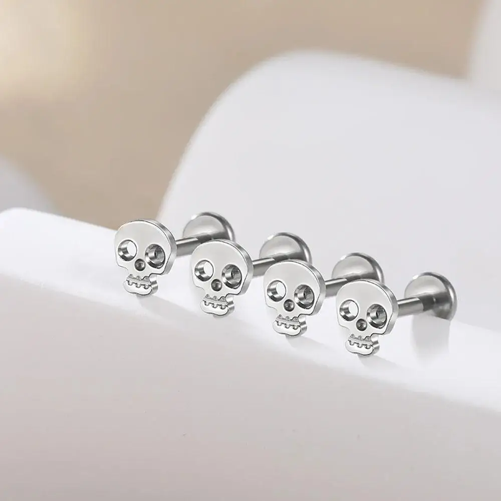 1PC Skull Design Lip Piercing Ear Stud Cartilage Tragus Helix Daith Lobe Unisex Earring Internal Thread Labret Cool Piercing