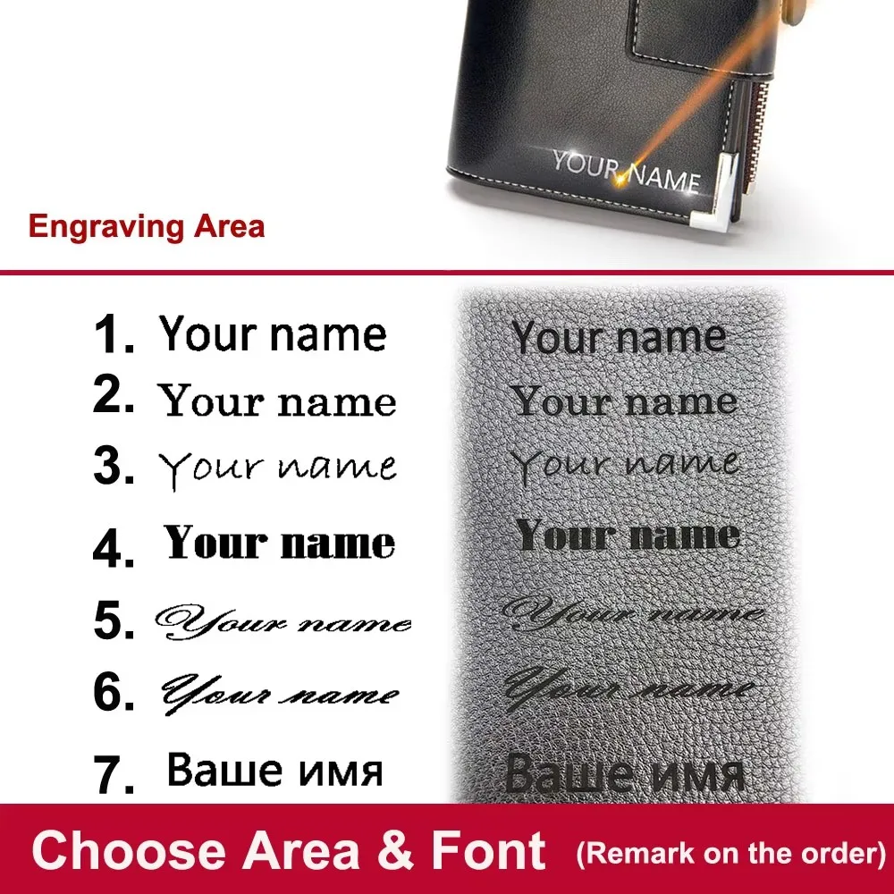 Customized Name Engraving Men Short Wallets Big Capacity Card Holder Male Purses Zipper Coin Pocket Photo Holder Wallets For Men