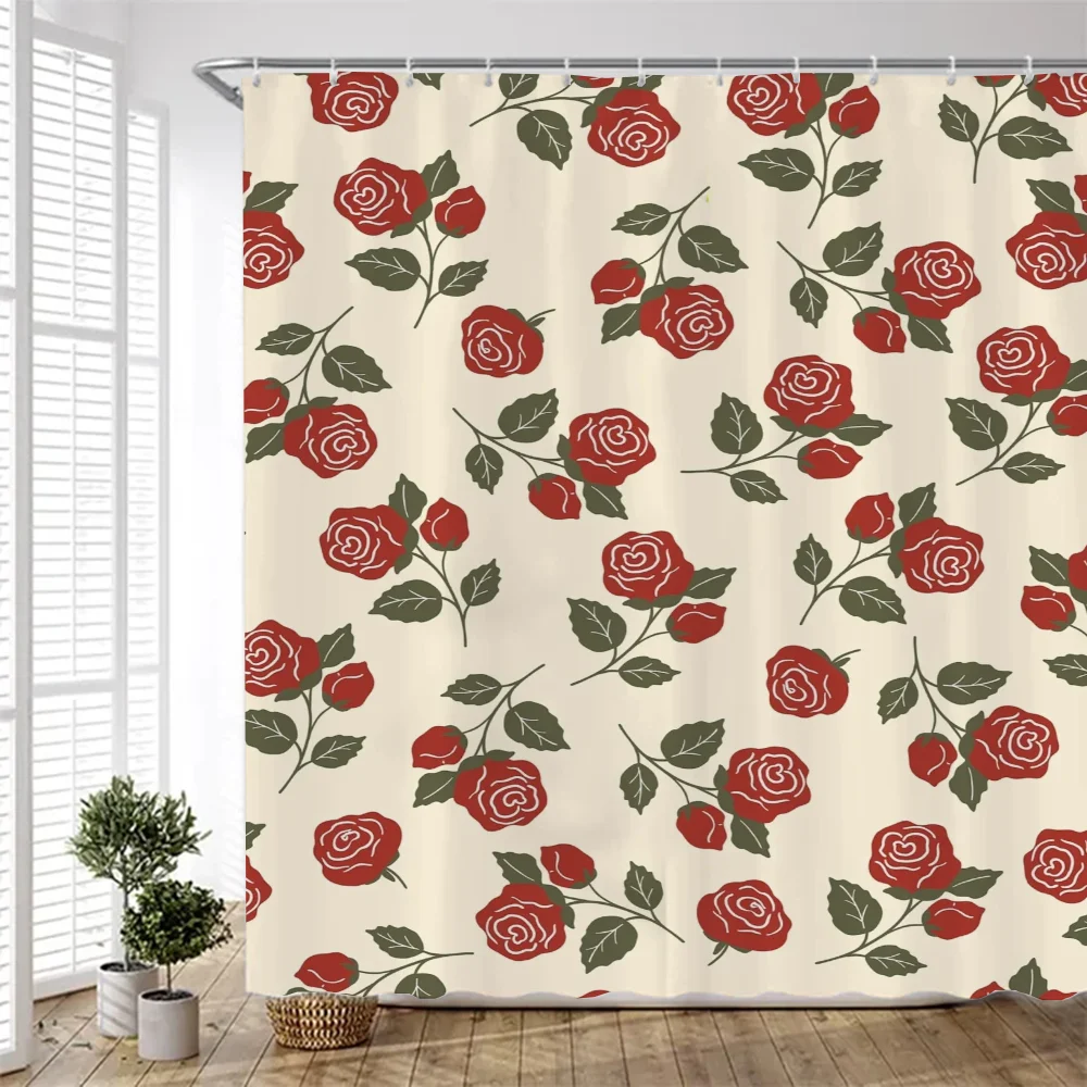 Rose Bathroom Shower Curtain Waterproof Bath Curtains for Bedrooms Folding Partition Accessories Fabric Things the Set Showers