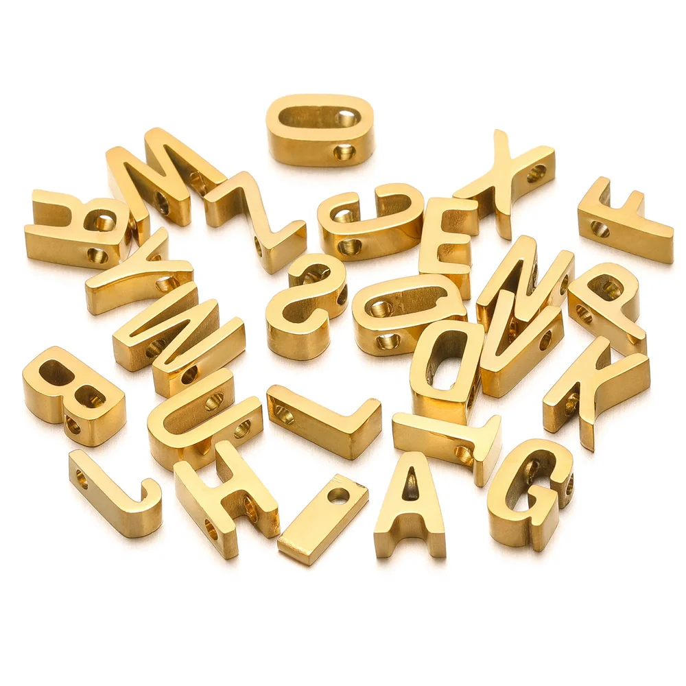 5Pcs Stainless Steel Gold Color Letter Beads English Alphabet Beads for DIY Letter Name Choker Necklace Barcelet Jewelry Making