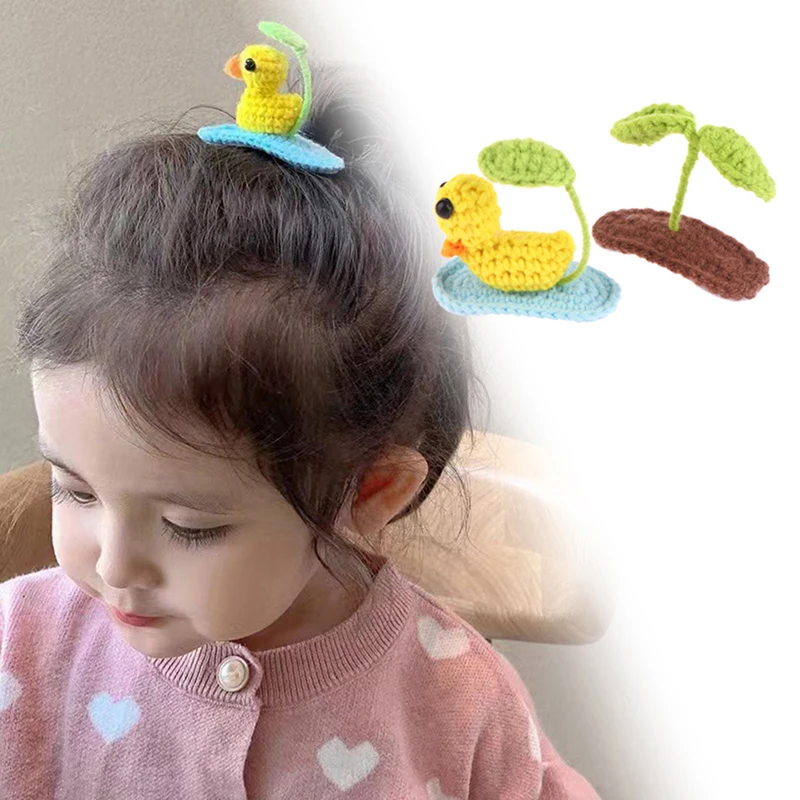 Korean Version Princess Girls Flower Duck Ear Crochet Hair Clip Animal Handmade Hairpins Knitting For Birthday Gift Party